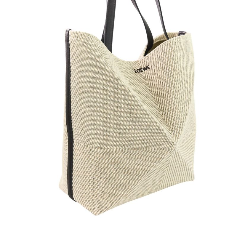Loewe Puzzle Fold Tote Bag Medium Cotton Jacquard Beige Ladies Used