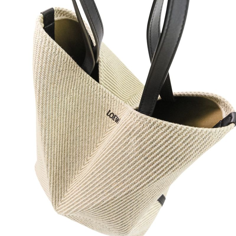 Loewe Puzzle Fold Tote Bag Medium Cotton Jacquard Beige Ladies Used