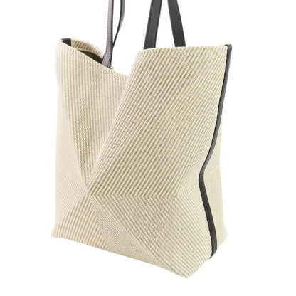 Loewe Puzzle Fold Tote Bag Medium Cotton Jacquard Beige Ladies Used