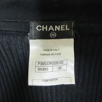 Good Chanel Chain Trim Front Open Rib Knit Cardigan P38537 Size 38 Navy Ladies