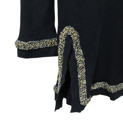 Good Chanel Chain Trim Front Open Rib Knit Cardigan P38537 Size 38 Navy Ladies