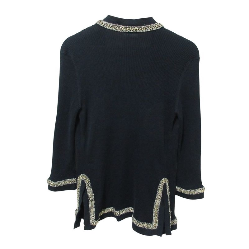 Good Chanel Chain Trim Front Open Rib Knit Cardigan P38537 Size 38 Navy Ladies