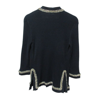 Good Chanel Chain Trim Front Open Rib Knit Cardigan P38537 Size 38 Navy Ladies