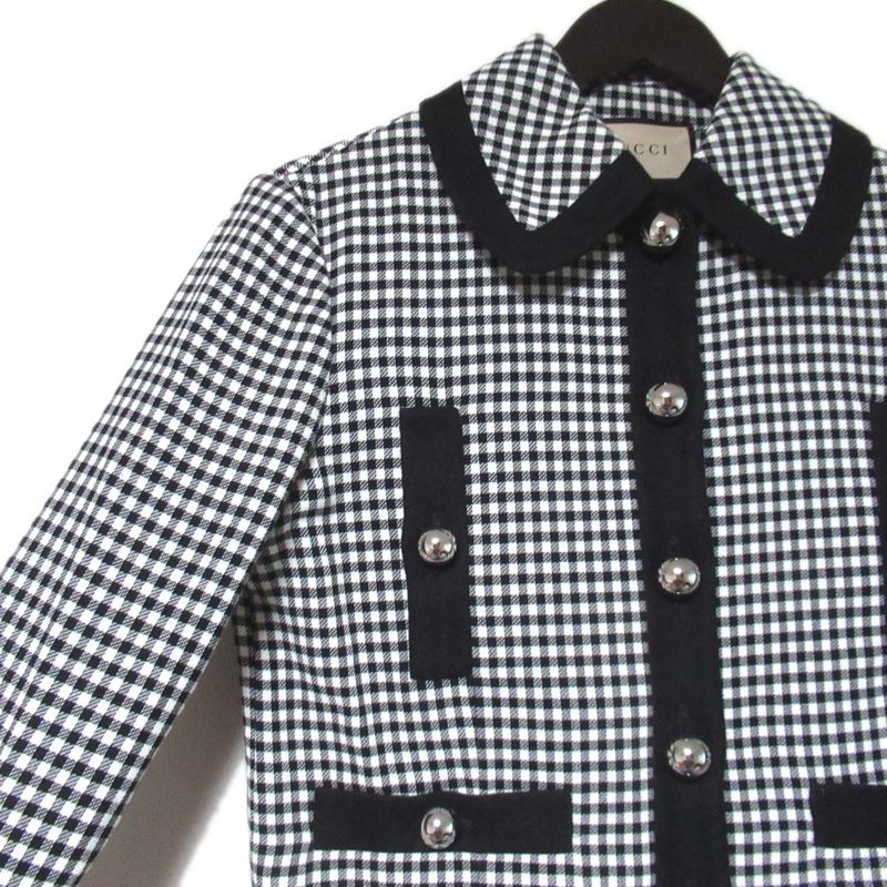 23ss Gucci Gingham Checkered Jacket + Mini Skirt Set-Up Size 36 Black and White