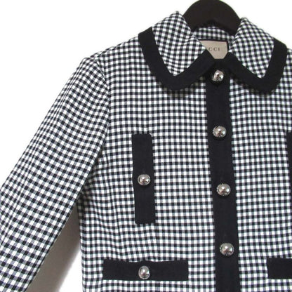 23ss Gucci Gingham Checkered Jacket + Mini Skirt Set-Up Size 36 Black and White