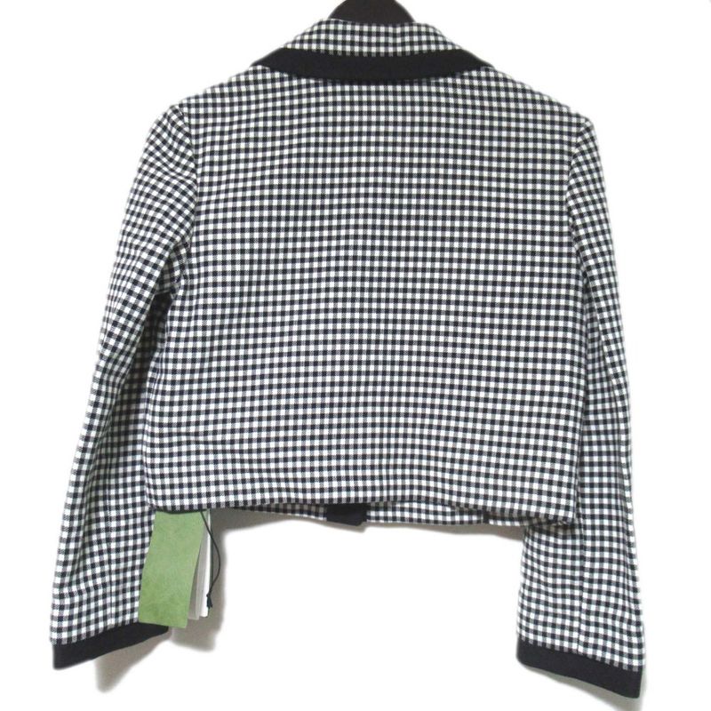 23ss Gucci Gingham Checkered Jacket + Mini Skirt Set-Up Size 36 Black and White