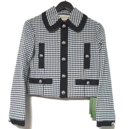 23ss Gucci Gingham Checkered Jacket + Mini Skirt Set-Up Size 36 Black and White