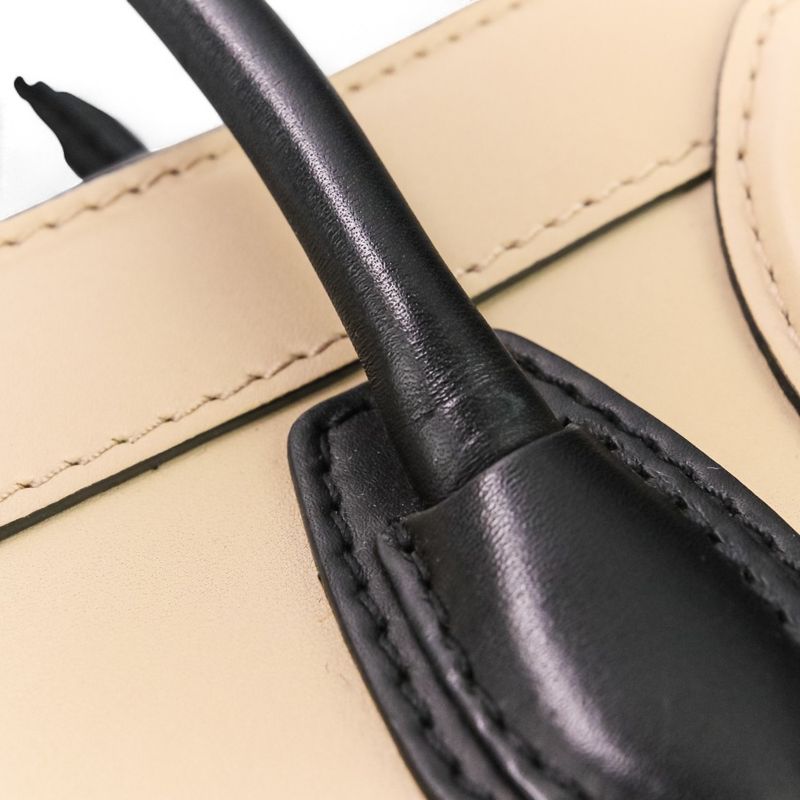 Good Celine Luggage Nano Shopper 2way Tote Bag Shoulder Bag Bicolor Beige Black