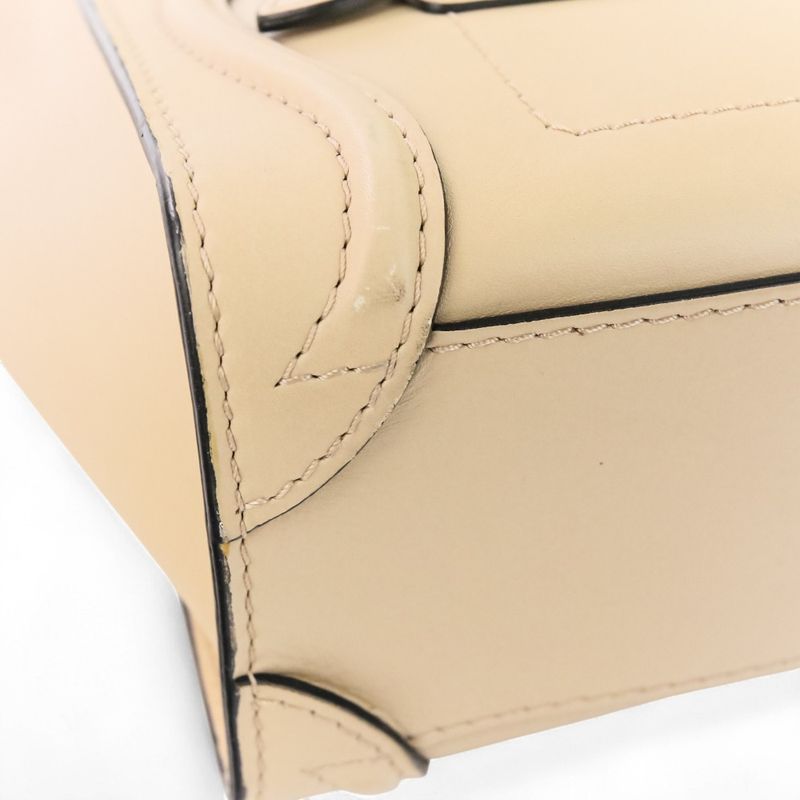 Good Celine Luggage Nano Shopper 2way Tote Bag Shoulder Bag Bicolor Beige Black