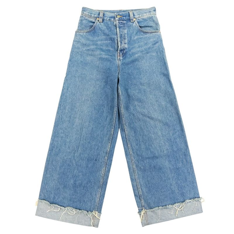 Good 24ss Gucci Washed Button Fly Baggy Denim Pants 758153 Size 30 Blue Men's