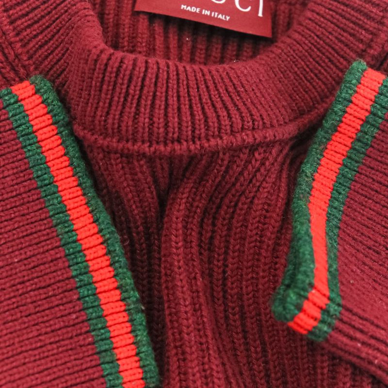 Gucci Wool Cashmere Blend Ribbed Knit Sweater 801692 Size M Bordeaux Men's Used