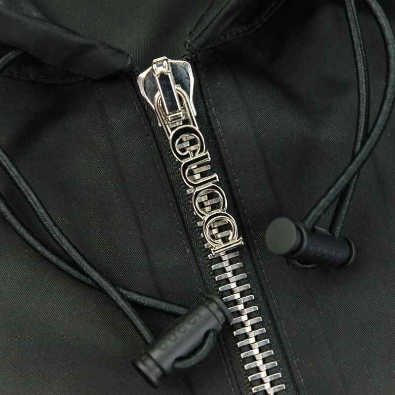 24aw Gucci Nylon Hooded Jacket with Embroidery 46 Black Mens Used