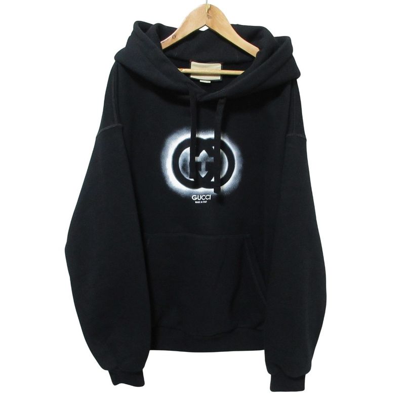 24ss Gucci Interlocking G Pullover Hoodie Cotton Hoodie 770839 Size S Black