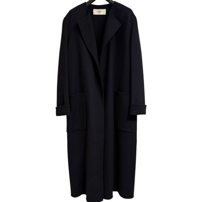 Celine 100% Pure Cashmere Open Front Belted Coat 2m6816700 Size 34 Navy Women