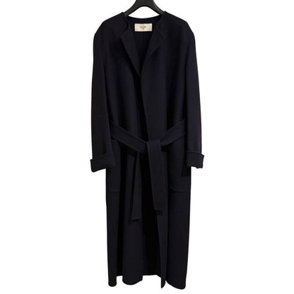 Celine 100% Pure Cashmere Open Front Belted Coat 2m6816700 Size 34 Navy Women