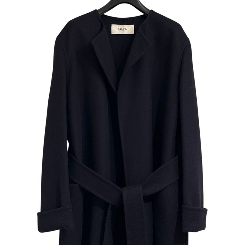 Celine 100% Pure Cashmere Open Front Belted Coat 2m6816700 Size 34 Navy Women