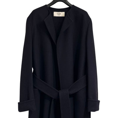 Celine 100% Pure Cashmere Open Front Belted Coat 2m6816700 Size 34 Navy Women