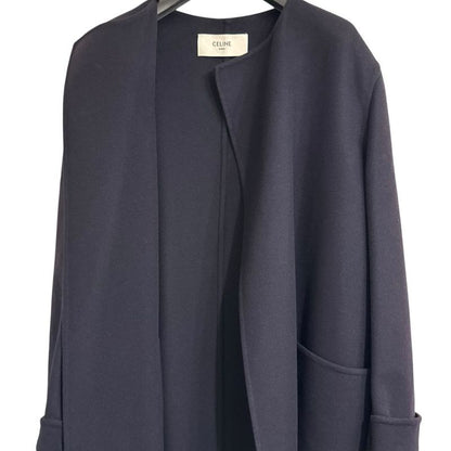 Celine 100% Pure Cashmere Open Front Belted Coat 2m6816700 Size 34 Navy Women
