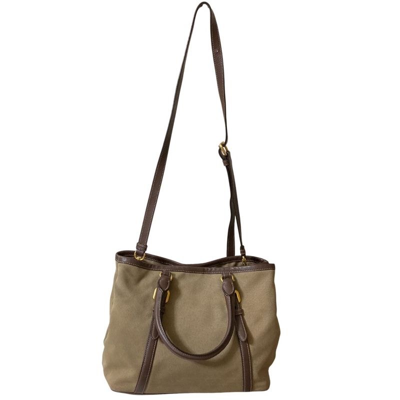 Prada Canvas 2way Tote Handbag Bn1841 Khaki Brown Ladies Used