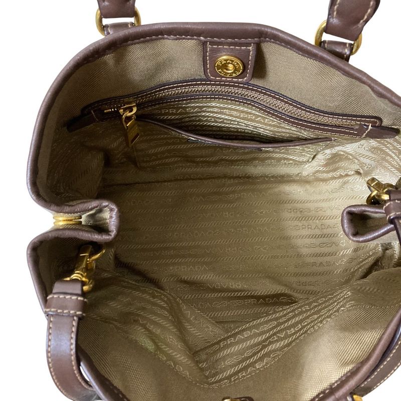 Prada Canvas 2way Tote Handbag Bn1841 Khaki Brown Ladies Used