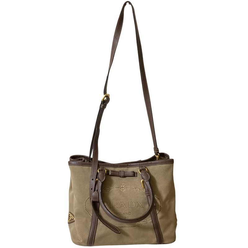 Prada Canvas 2way Tote Handbag Bn1841 Khaki Brown Ladies Used