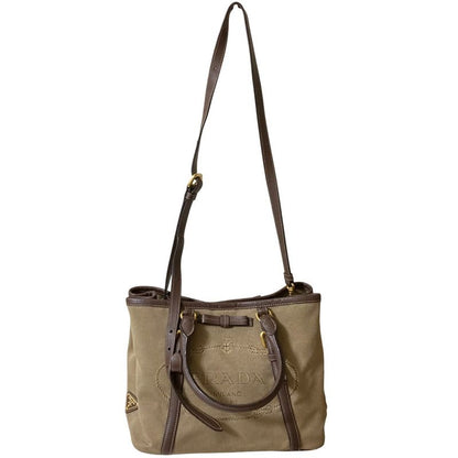 Prada Canvas 2way Tote Handbag Bn1841 Khaki Brown Ladies Used