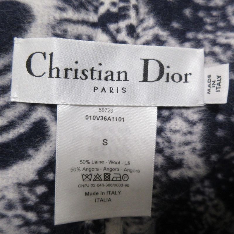 Christian Dior Toile de Jouy Angora Wool Cape Coat Size S Navy Women's Used