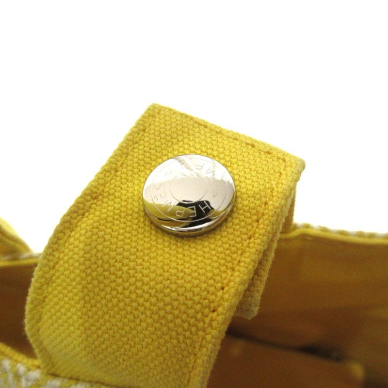 Hermes Panied Plage PM Tote Bag with Pouch Yellow White Ladies Used