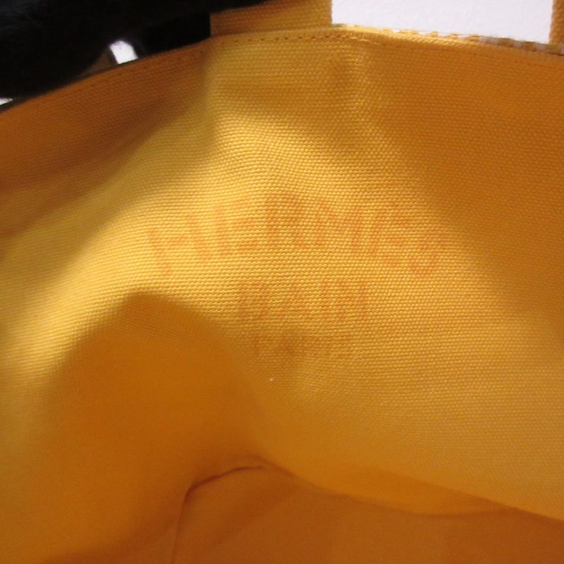 Hermes Panied Plage PM Tote Bag with Pouch Yellow White Ladies Used