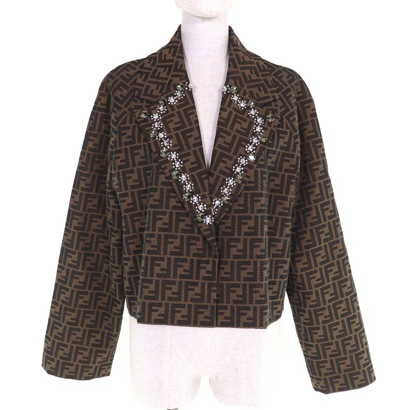 Fendi 23AW Fj7461 Bijoux FF Logo Zucca Pattern 23AW Short Tailored Jacket Brown