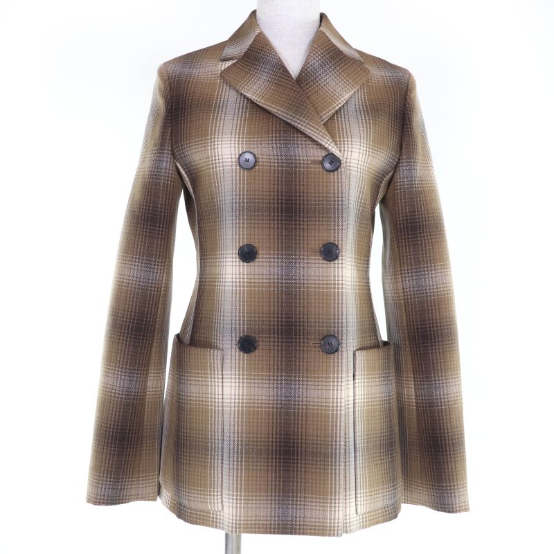 Christian DIOR 051v05a1284 100% Wool Checked Double Breasted Jacket Brown 38