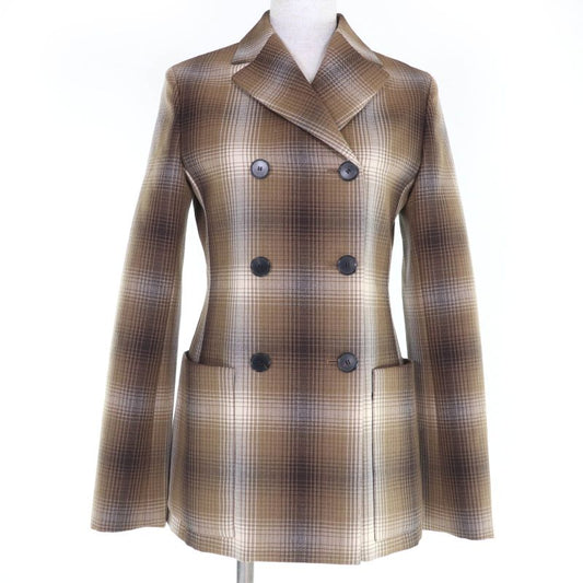 Christian DIOR 051v05a1284 100% Wool Checked Double Breasted Jacket Brown 38