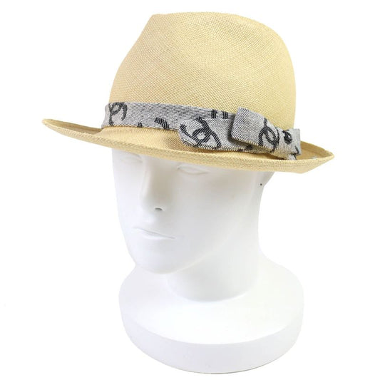 Chanel 22S Coco Mark Ribbon Folded Straw Hat Straw Hat Beige Gray M Hat With