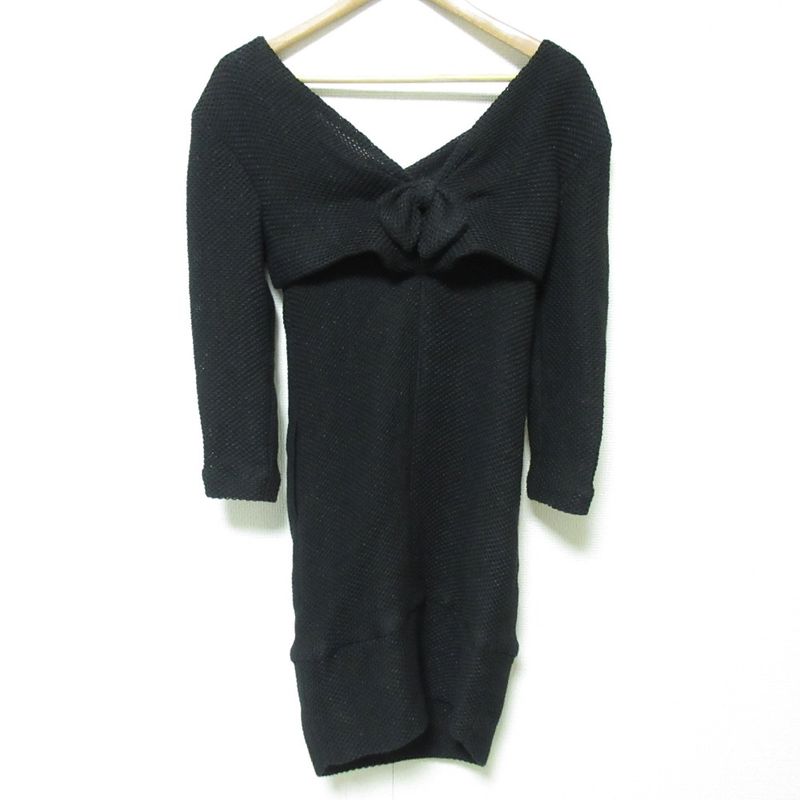 Chanel Ribbon Mesh Knit Dress P46194 Size 34 Black Ladies Used