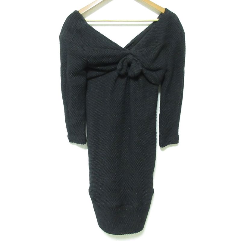 Chanel Ribbon Mesh Knit Dress P46194 Size 34 Black Ladies Used