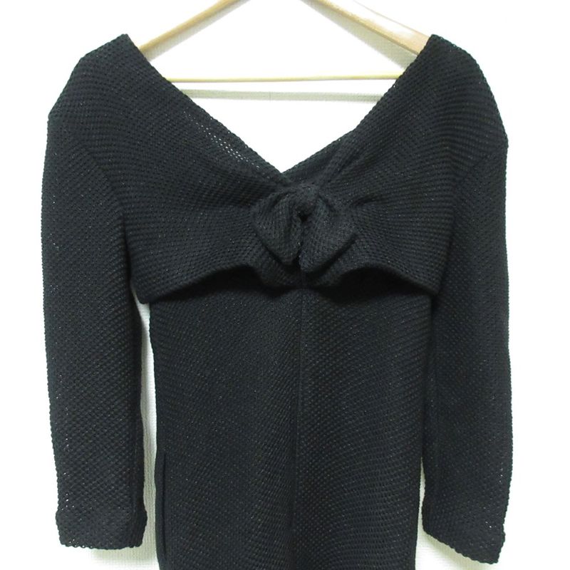 Chanel Ribbon Mesh Knit Dress P46194 Size 34 Black Ladies Used