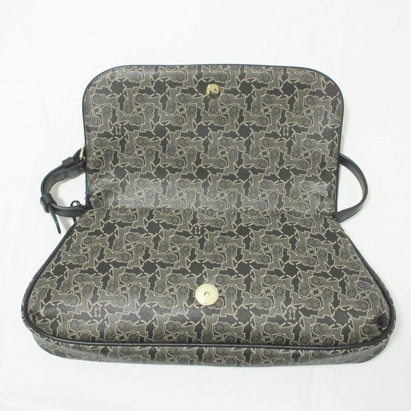 Celine Sulky Carriage Pattern One Shoulder Bag Handbag Black Ladies Used