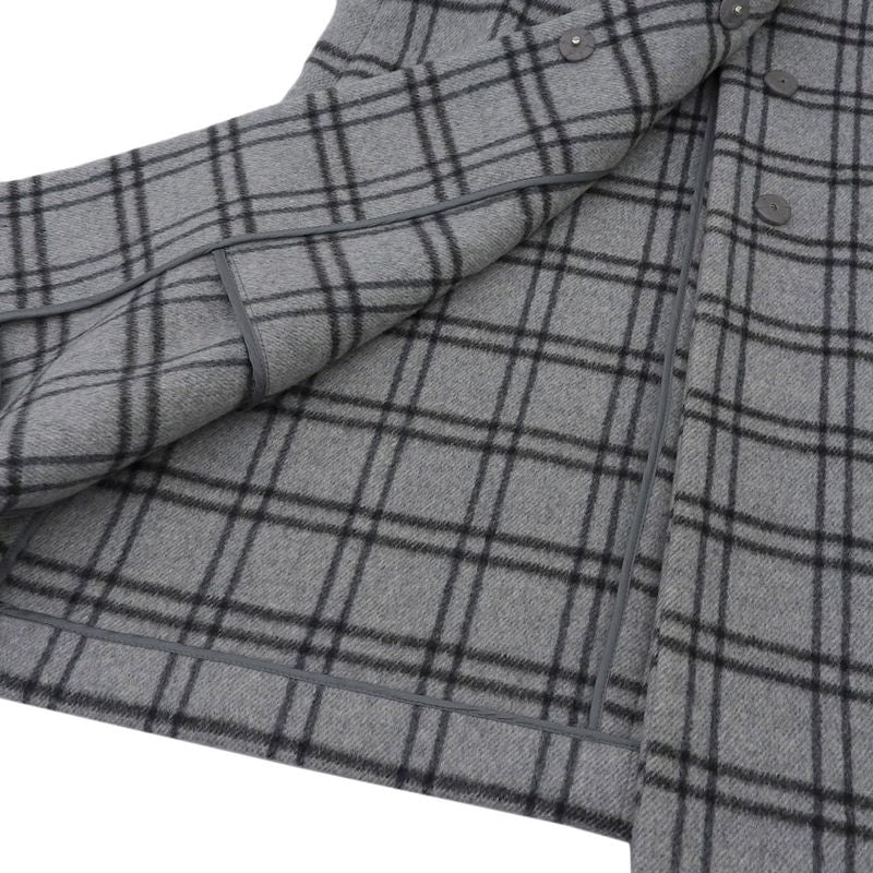 Prada 100% Wool Checkered Oversized Stainless Steel Collar Coat 42 Grey Ladies
