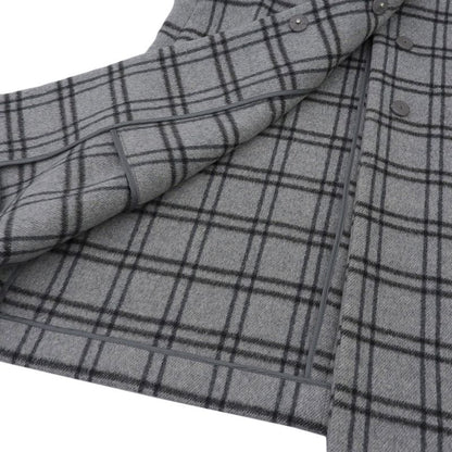 Prada 100% Wool Checkered Oversized Stainless Steel Collar Coat 42 Grey Ladies