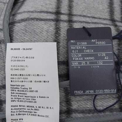 Prada 100% Wool Checkered Oversized Stainless Steel Collar Coat 42 Grey Ladies
