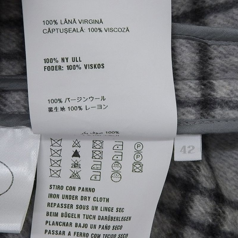 Prada 100% Wool Checkered Oversized Stainless Steel Collar Coat 42 Grey Ladies