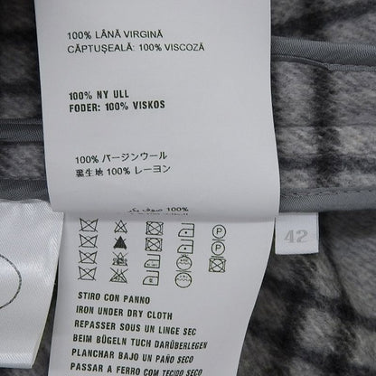 Prada 100% Wool Checkered Oversized Stainless Steel Collar Coat 42 Grey Ladies