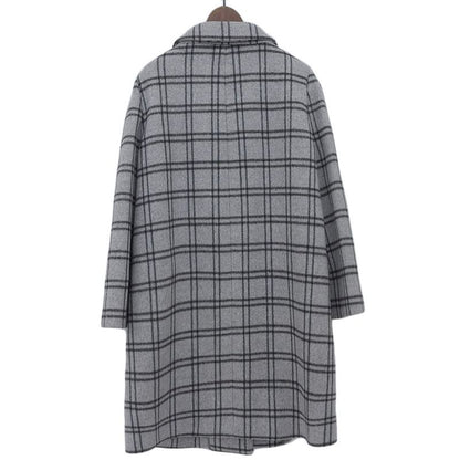 Prada 100% Wool Checkered Oversized Stainless Steel Collar Coat 42 Grey Ladies