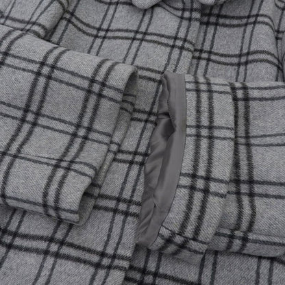 Prada 100% Wool Checkered Oversized Stainless Steel Collar Coat 42 Grey Ladies