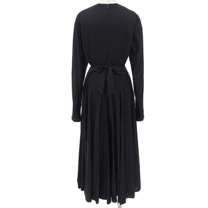 Prada Front Circle Logo Cotton Long Sleeve Flared Long Dress S Black Women's