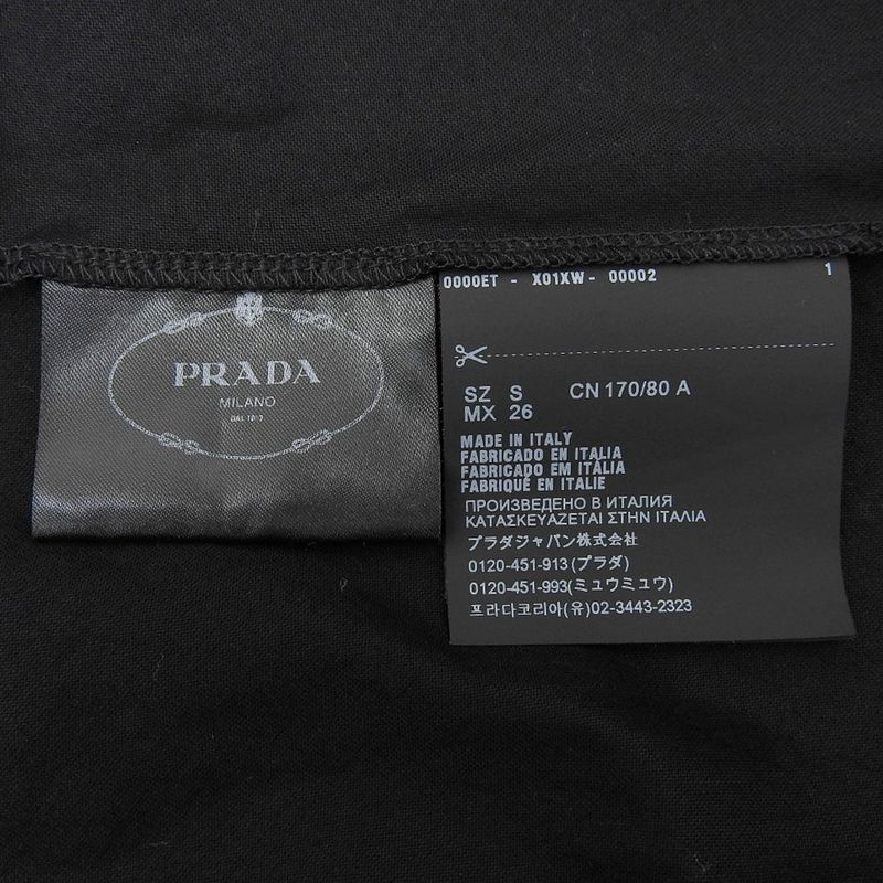 Prada Front Circle Logo Cotton Long Sleeve Flared Long Dress S Black Women's
