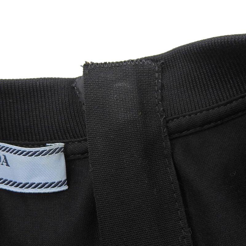 Prada Front Circle Logo Cotton Long Sleeve Flared Long Dress S Black Women's