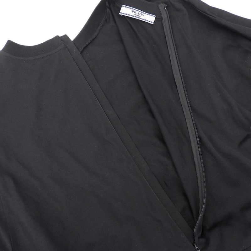 Prada Front Circle Logo Cotton Long Sleeve Flared Long Dress S Black Women's