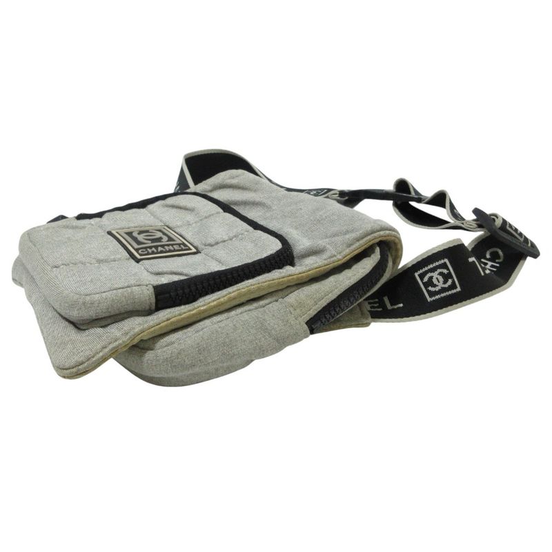 Chanel Sport Coco Mark Sweatshirt Fabric Waist Pouch Body Bag Gray Ladies
