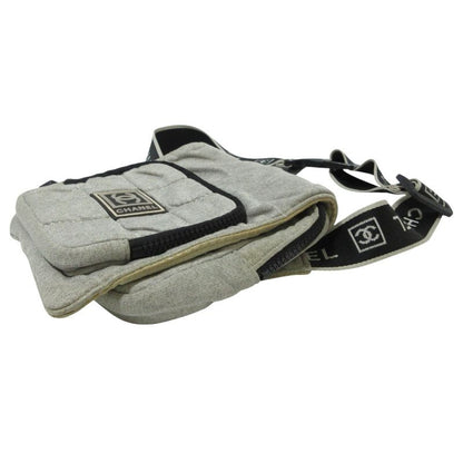 Chanel Sport Coco Mark Sweatshirt Fabric Waist Pouch Body Bag Gray Ladies